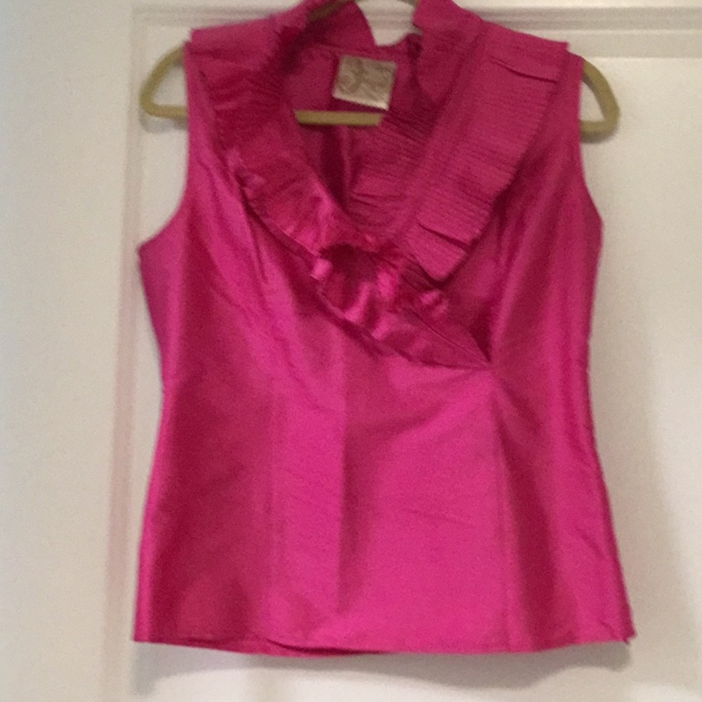 Lovely hot pink silk top with ruffled collar